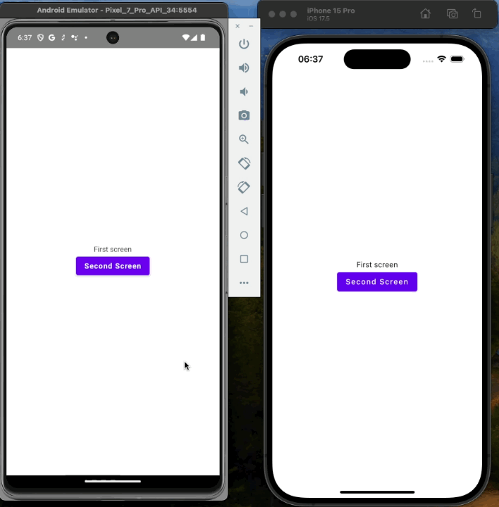 Animation showing linear navigation between two screens, tapping "Second Screen" and "Go Back" to move forward and return.