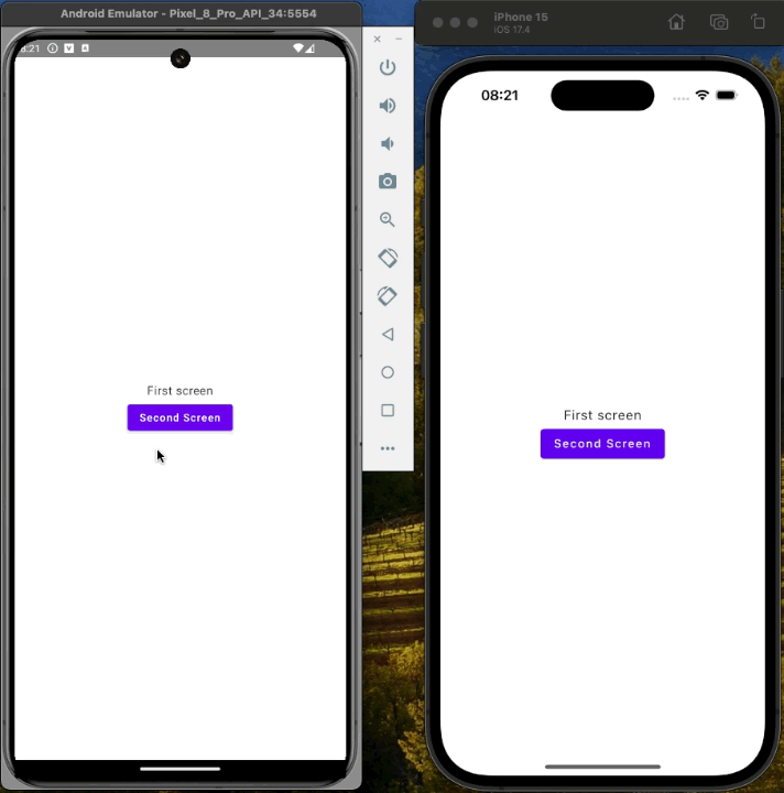 Animation showing navigation to a second screen displaying a greeting passed from the first screen, with a "Go Back" button.