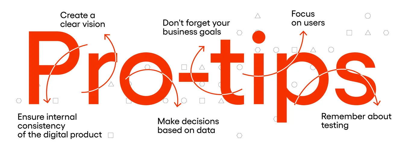 The word 'Pro-tips' surrounded by six short tips on planning, business goals, users, data-based decisions and testing.