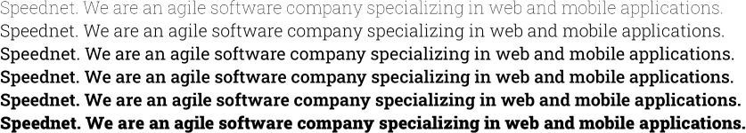 Screenshot of the same six lines of text, shifting from light gray to solid black as the font weight increases down the page.