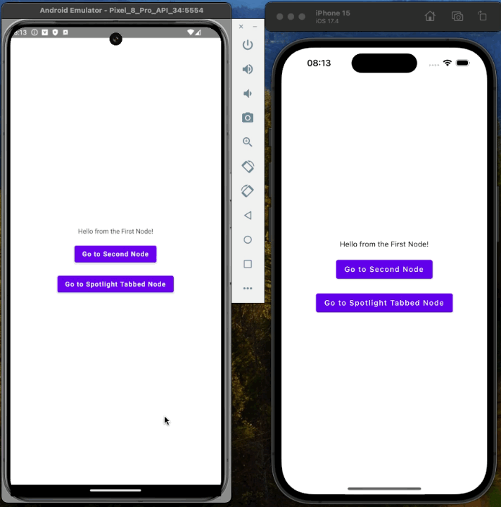 Animation showing spotlight-style tab navigation switching between full-screen "Third" and "Fourth" destinations.