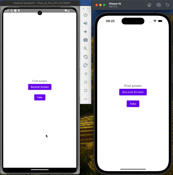 Animation showing a bottom navigation bar switching between "First Tab" and "Second Tab".