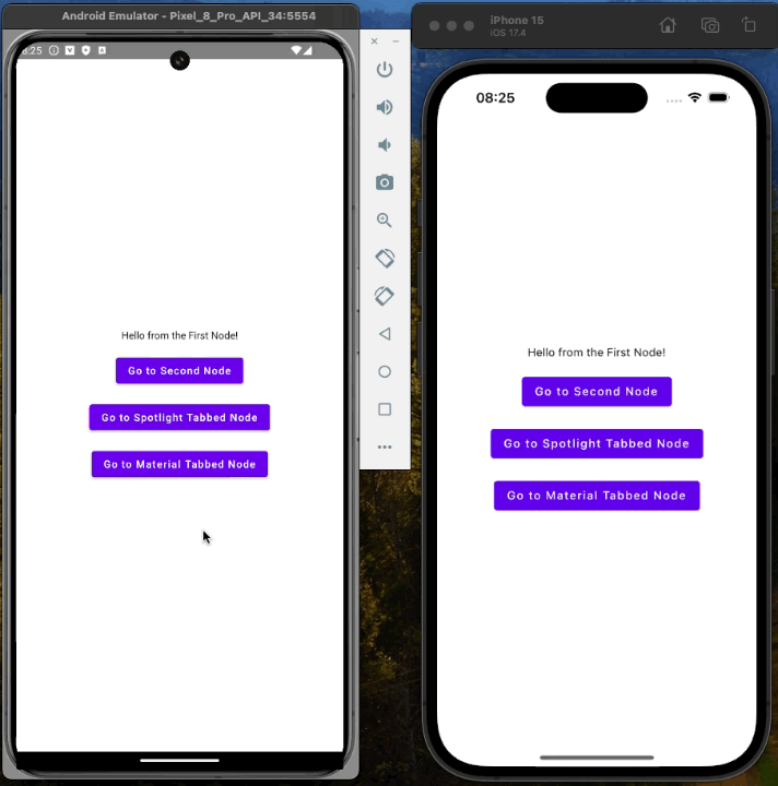 Animation showing Material-style bottom tab navigation switching between full-screen "Third" and "Fourth" destinations.