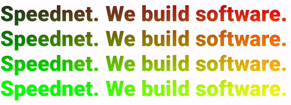 Preview frame of an animated shader-colored version of the same text, repeated in four rows shifting between green and orange tones.