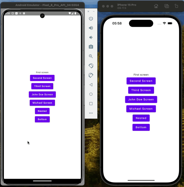 Animation showing a bottom navigation bar switching between full-screen "Ninth" and "Tenth" destinations.