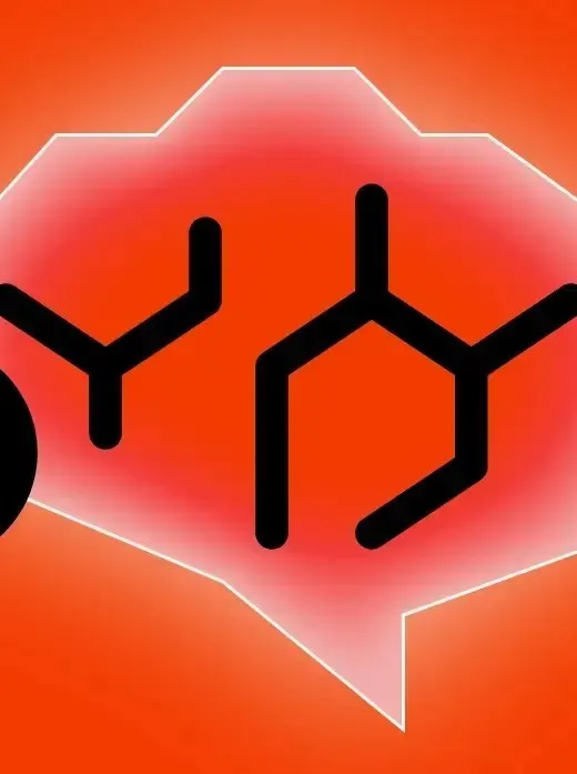 Illustration of a brain made of circuit lines on an orange circle.
