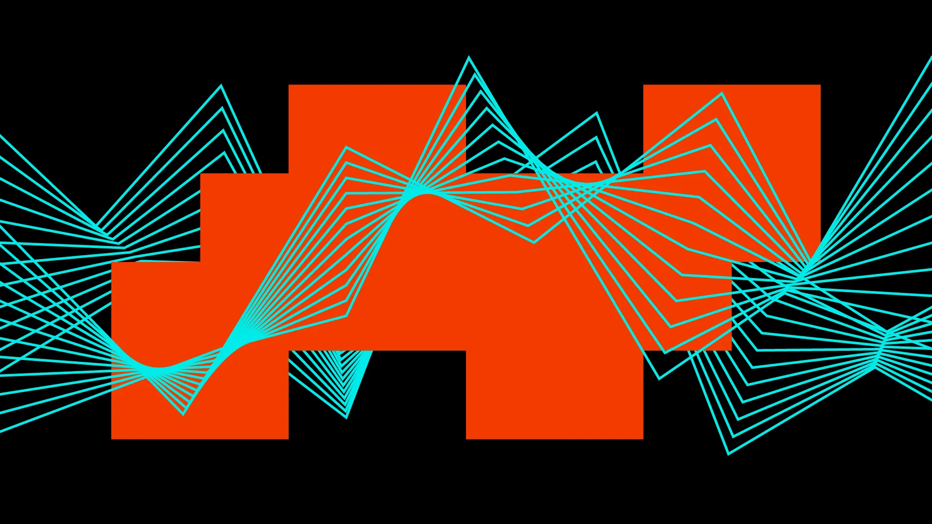 Abstract illustration of teal zigzag lines forming a wave pattern over orange geometric blocks arranged like the letter "A".