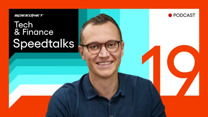 Speedtalks podcast cover for episode 19, with a smiling host in glasses beside the Speednet logo.