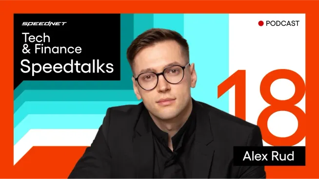 Speedtalks podcast cover for episode 18, featuring guest Alex Rud in a black blazer beside the Speednet logo.