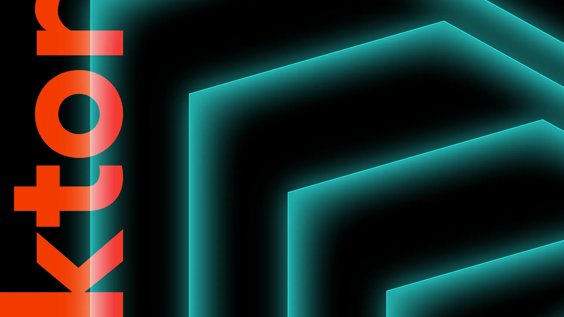 The word 'ktor', partly cropped, over two large teal chevron shapes on black.