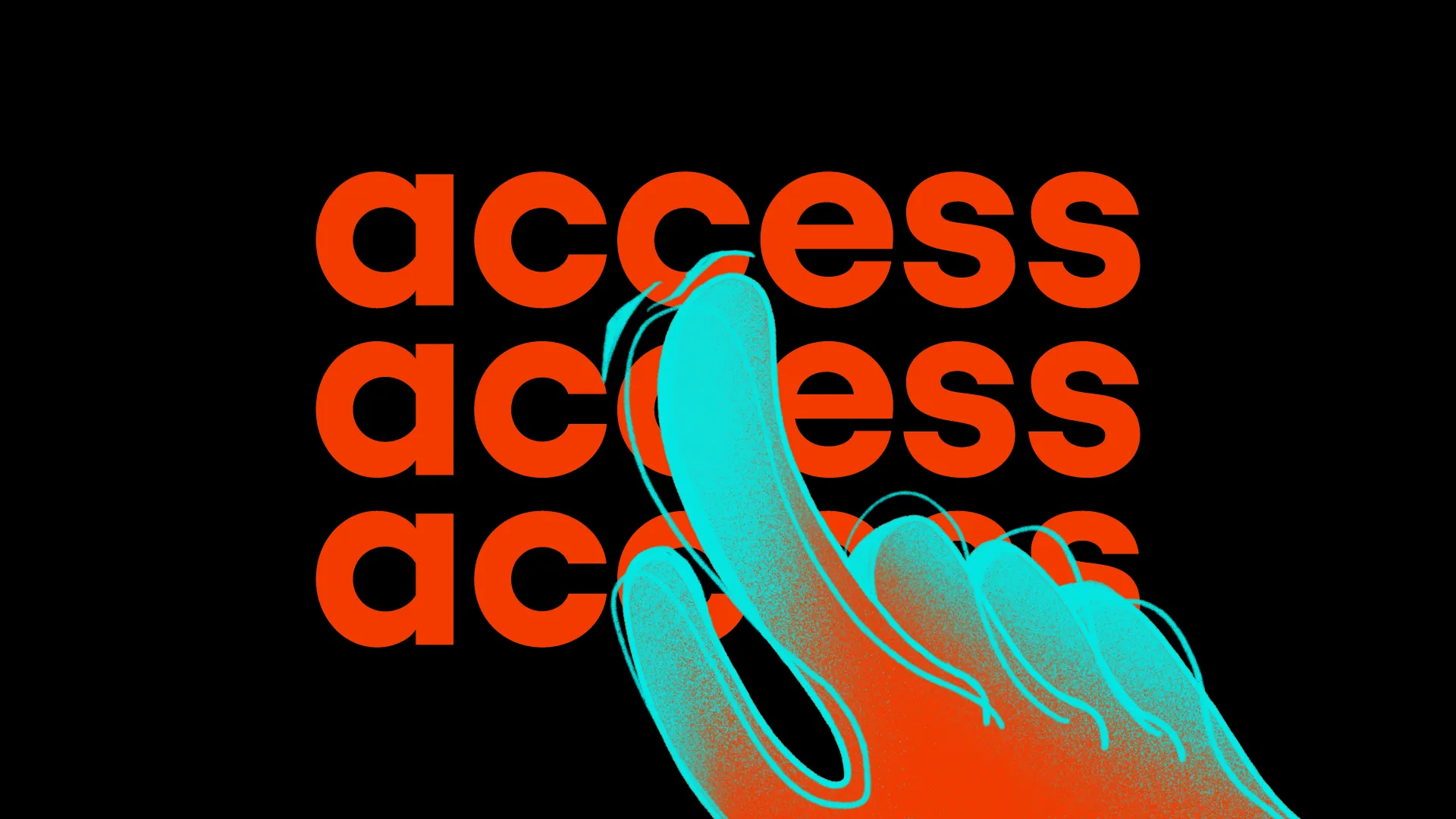 A hand reaching toward the word "access" repeated three times, illustrating web accessibility.