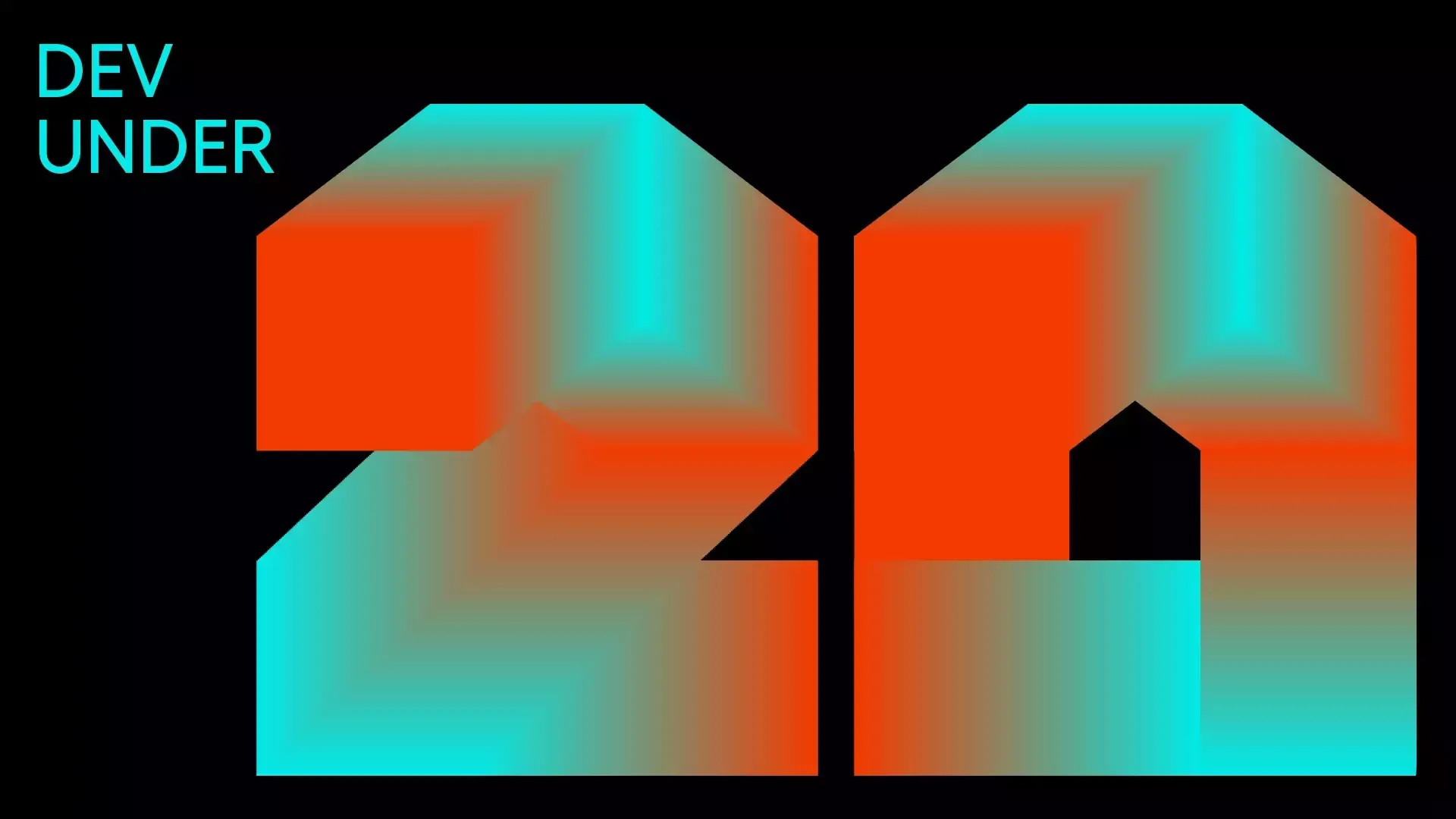 Cover graphic reading "Dev under 20" in large teal-to-orange gradient numerals on black, with a small house-shaped cutout in the zero.