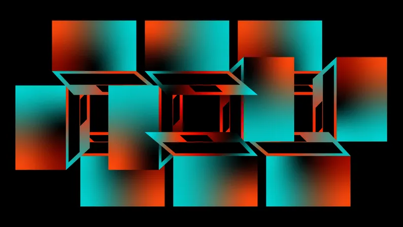 Abstract teal and orange cube shapes representing objects and structures in object-oriented programming.