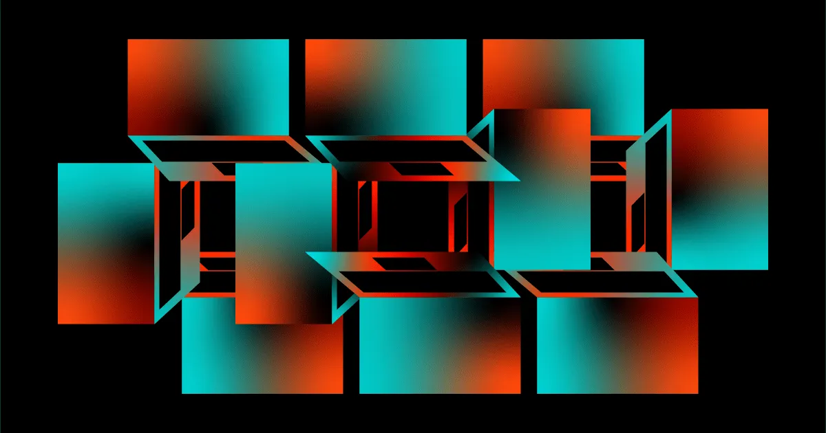 Abstract teal and orange cube shapes representing objects and structures in object-oriented programming.