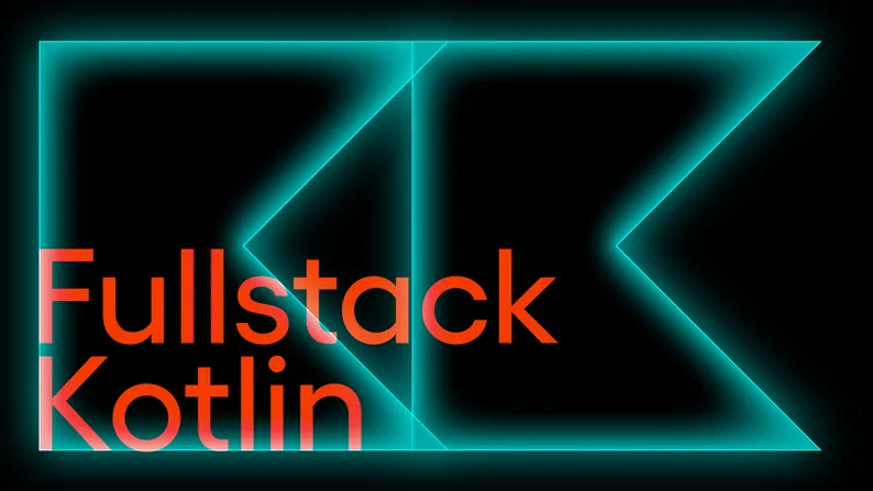 Cover with the text "Fullstack Kotlin" over a glowing turquoise "K" outline.