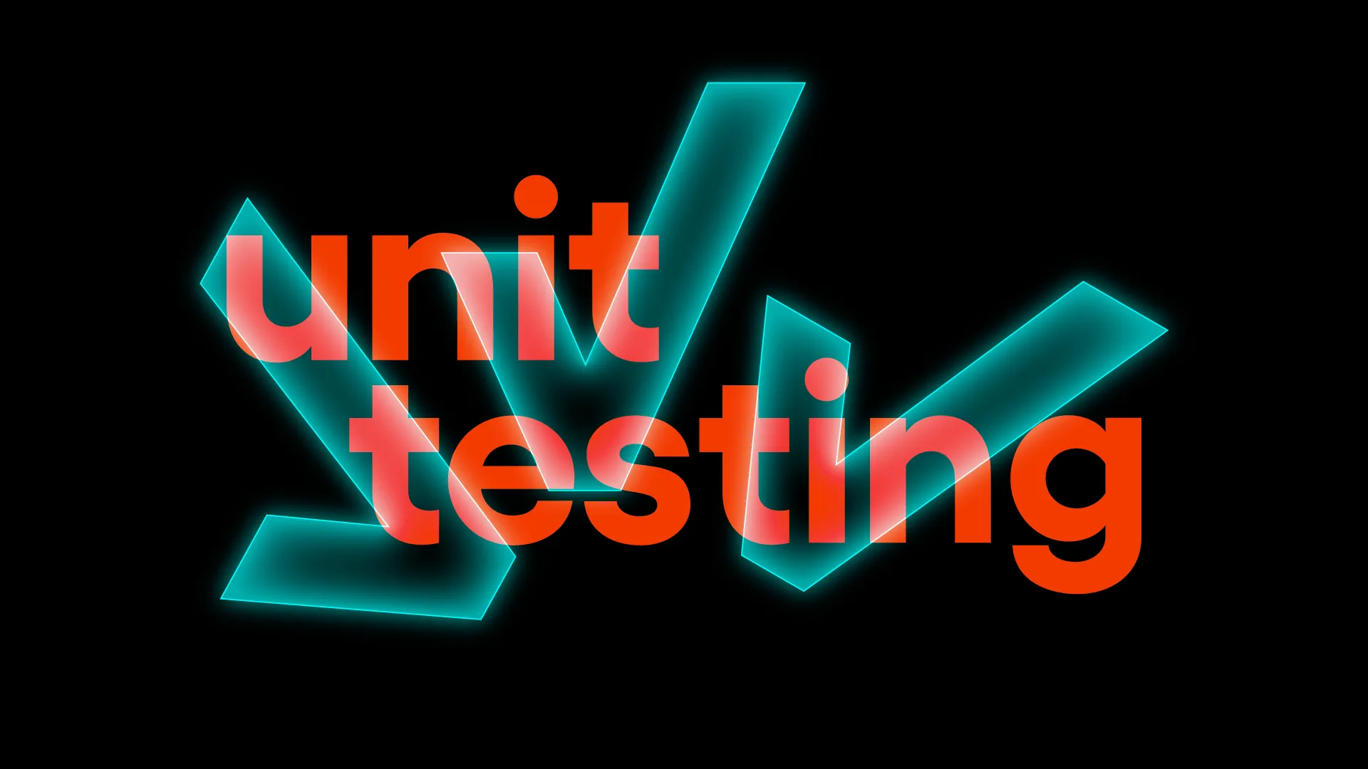 Cover with the text "unit testing" over a glowing turquoise checkmark.