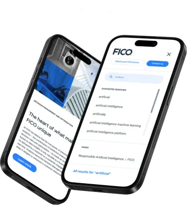 Screens of the FICO product on a device.