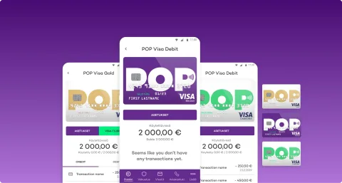 POP Pankki - different screens from the mobile application