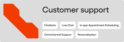 Customer suport – Chatbots, Live Chat, In-app Appointment Scheduling, Omnichannel Support, Personalisation