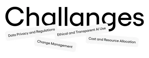 Challenges: Data Privacy and Regulations, Ethical and Transparent AI Use, Cost and Resource Allocation, Change Management